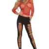 Stretch Fishnet Long Sleeve Cami Top Shirt Red Regular