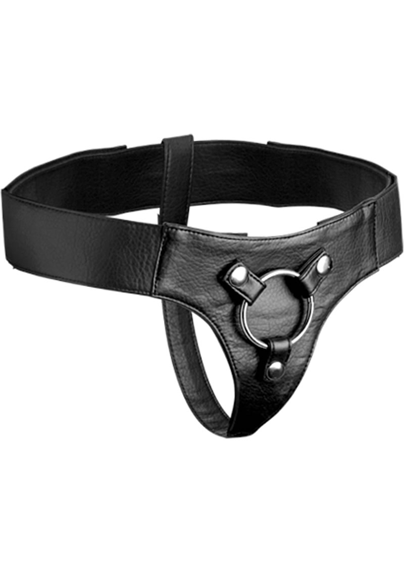 Strap U Domina Adjustable Wide Band Strap On Harness Black – Leather64TEN