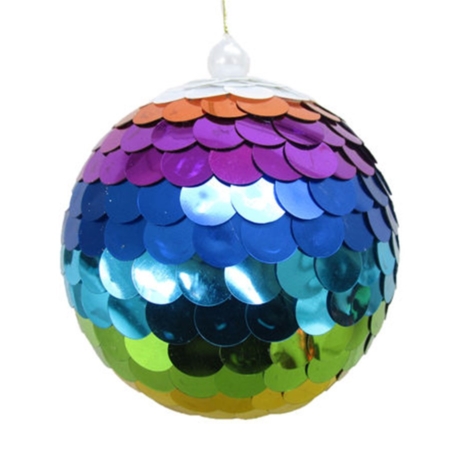 5 inch Rainbow Sequin Holiday Ball Ornament