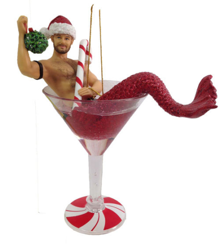 Mistletoe Santa Merman Holiday Ornament